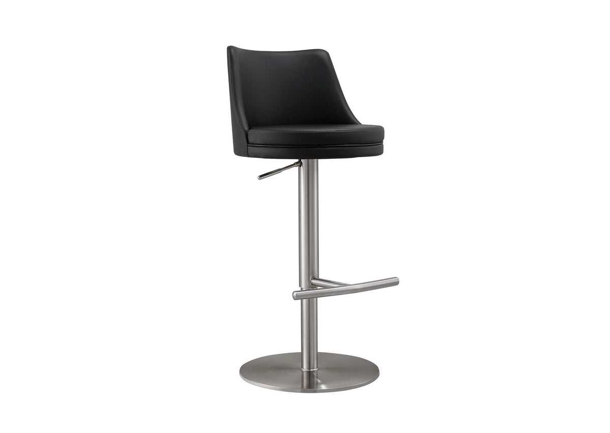 TOV-D68301 Reagan Black Performance Vegan Leather and Silver Adjustable Stool