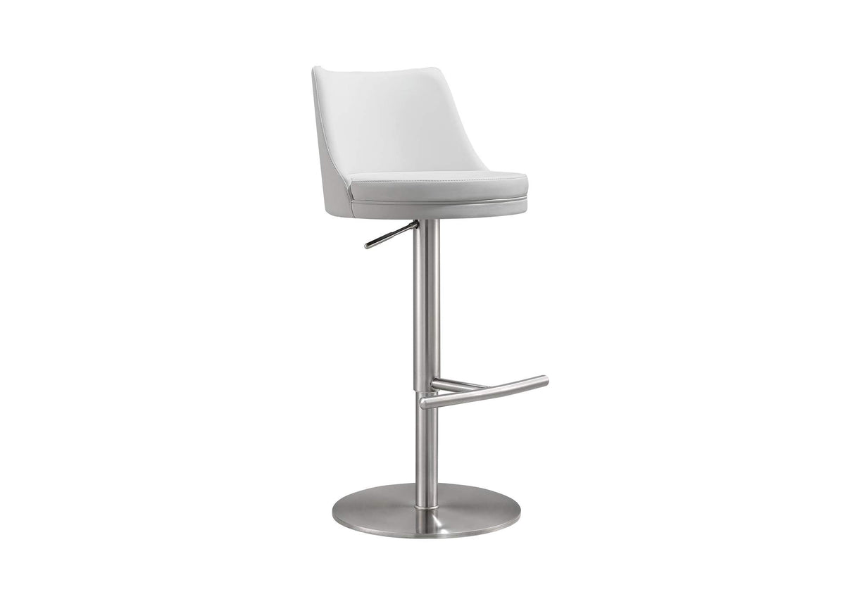 TOV-D68302 Reagan White Performance Vegan Leather and Silver Adjustable Stool