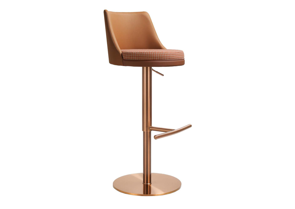 TOV-D68830 Reagan Cafe Au Lait Performance Vegan Leather and Houndstooth Adjustable Swivel Stool