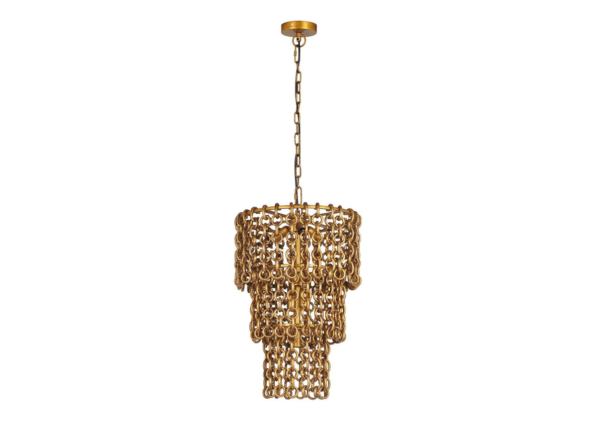 TOV-G18452 Nirsa Brass Chain Link 3 - Tier Chandelier