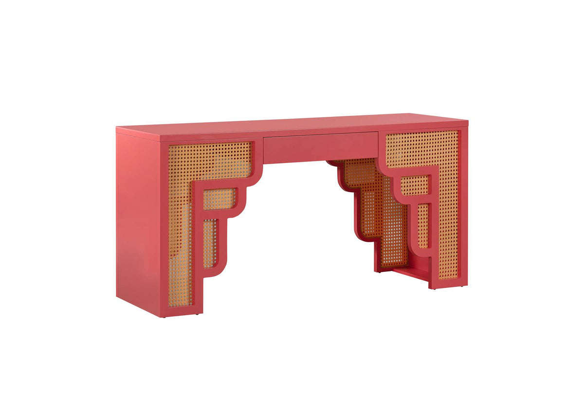TOV-H44179 Suzie Coral Pink and Rattan Executive Desk