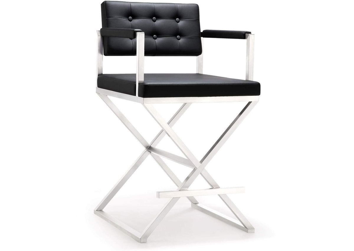 TOV-K3623 Director Black Performance Vegan Leather and Stainless Steel Counter Stool