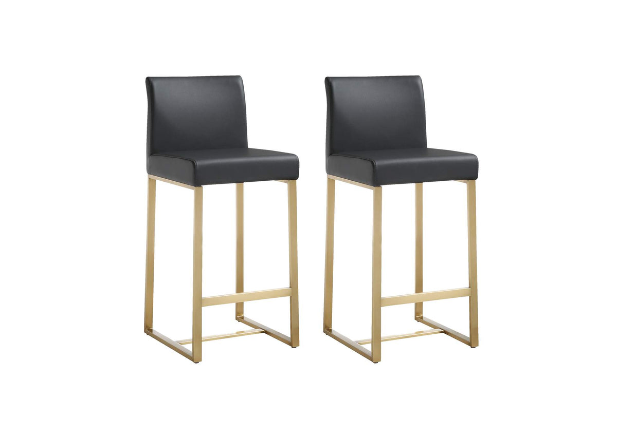 TOV-K3671 Denmark Black Performance Vegan Leather and Gold Steel Counter Stool - Set of 2
