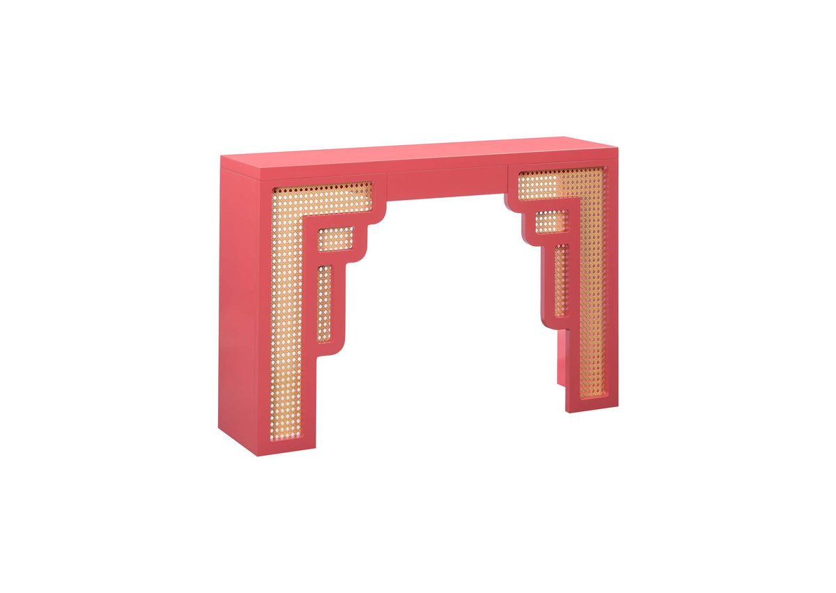 TOV-OC54206 Suzie Coral Pink and Rattan Console Table
