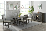 ED-SK170-2 Sunset Trading Trestle Slat Back Upholstered Dining Side Chair | Set of 2 | Distressed Gray Wood