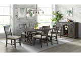 ED-SK170-2 Sunset Trading Trestle Slat Back Upholstered Dining Side Chair | Set of 2 | Distressed Gray Wood