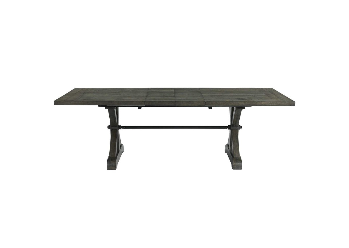 ED-SK100 Sunset Trading Trestle 96" Rectangular Extension Pedestal Dining Table | Distressed Gray Wood