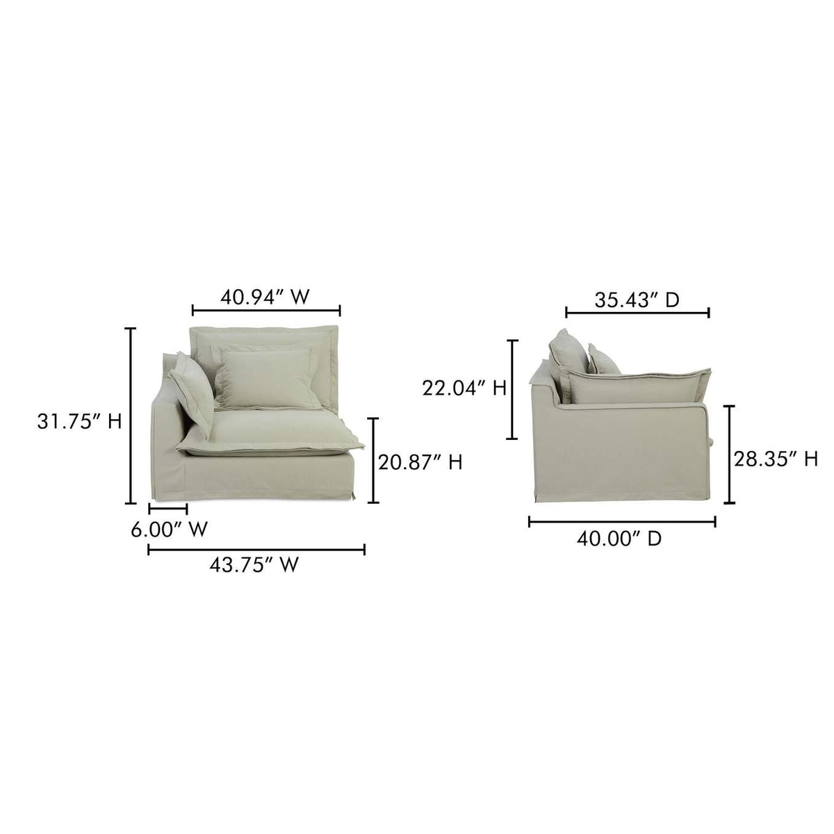 UB-1021-34 Olivia Left Arm Facing Chair Sand