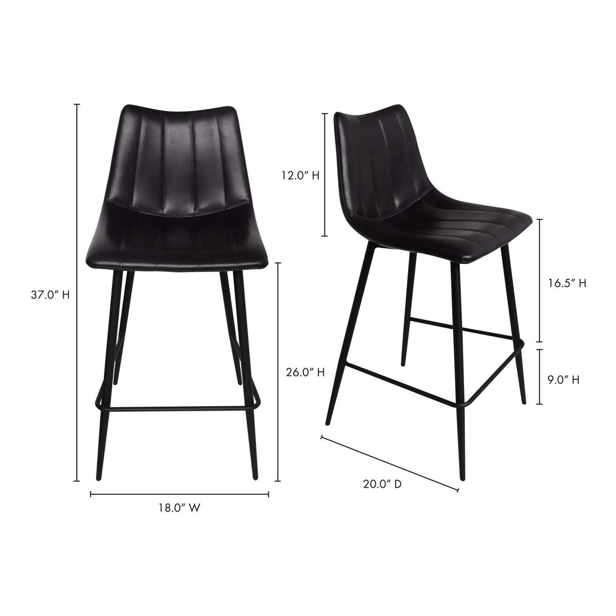 UU-1002-02 Alibi Counter Stool Matte Black - Set Of Two