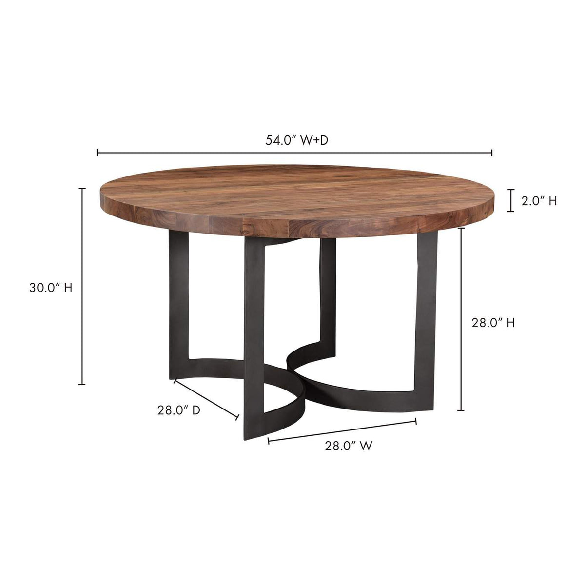VE-1106-03-0 Bent Round Dining Table 54In Brown