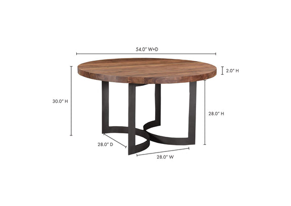 VE-1106-03-0 Bent Round Dining Table 54In Brown