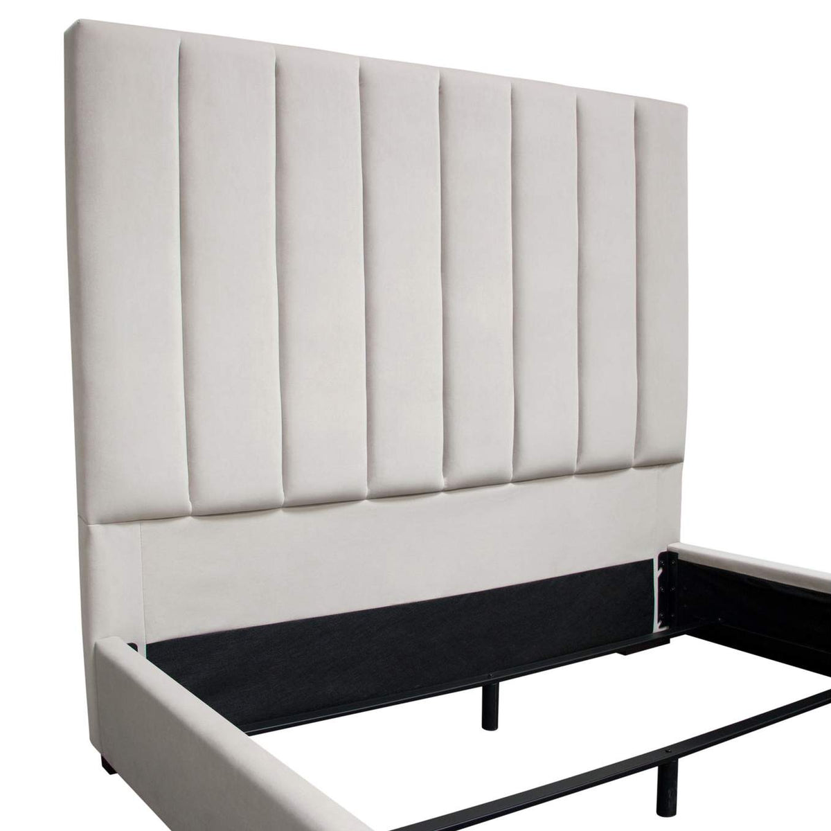 VENUSLGQUBED Venus Vertical Channel Tufted Queen Bed In Light Grey Velvet