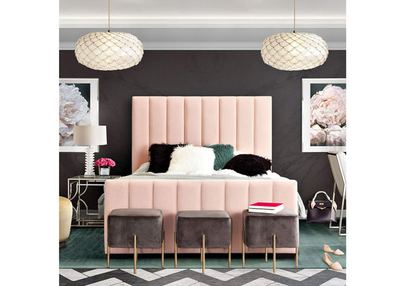 VENUSPNEKBED Venus Vertical Channel Tufted Eastern King Bed In Blush Pink Velvet