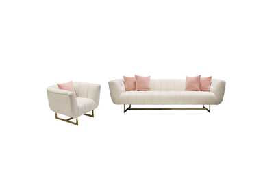 VENUSSCCM Venus Cream Fabric Sofa & Chair 2PC Set w/ Contrasting Pillows & Gold Finished Metal Base by Diamond Sofa