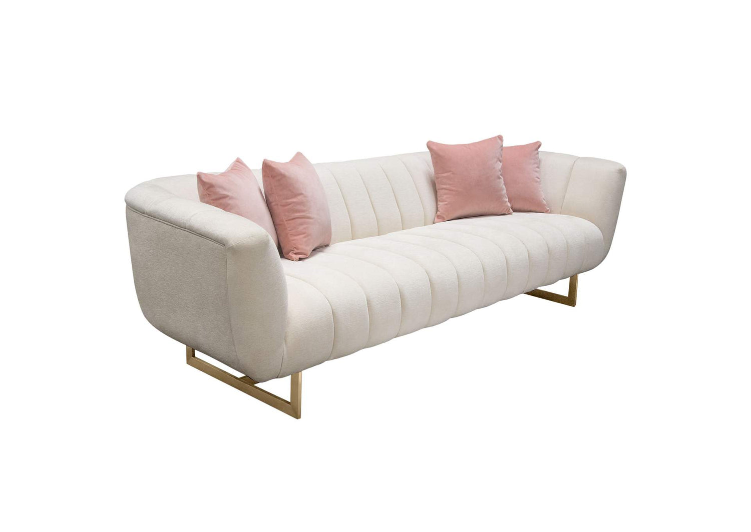 Venus Cream Fabric Sofa w/ Contrasting Pillows & Gold Finished Metal Base by Diamond Sofa