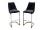 Vogue Set of (2) Bar Height Chairs in Black Velvet with Polished Gold Metal Base by Diamond Sofa