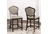 CR-87711-24-2 Vegas Upholstered Barstools with Backs | Counter Height Dining Chairs | Distressed Gray Wood | Nailheads | Set of 2
