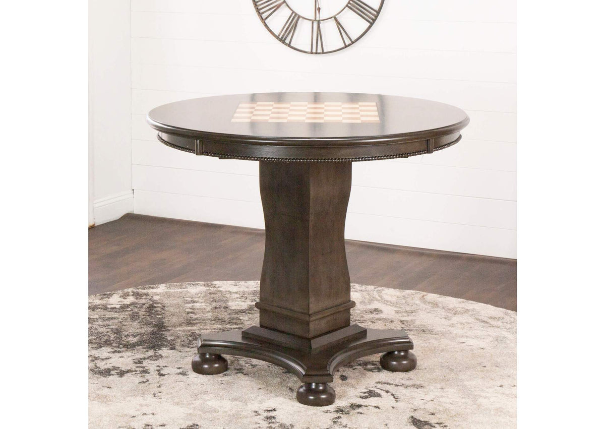 CR-87711-TCB Vegas 42" Round Counter Height Dining, Chess and Poker Table?| Reversible 3 in 1 Game Top | Distressed Gray Wood