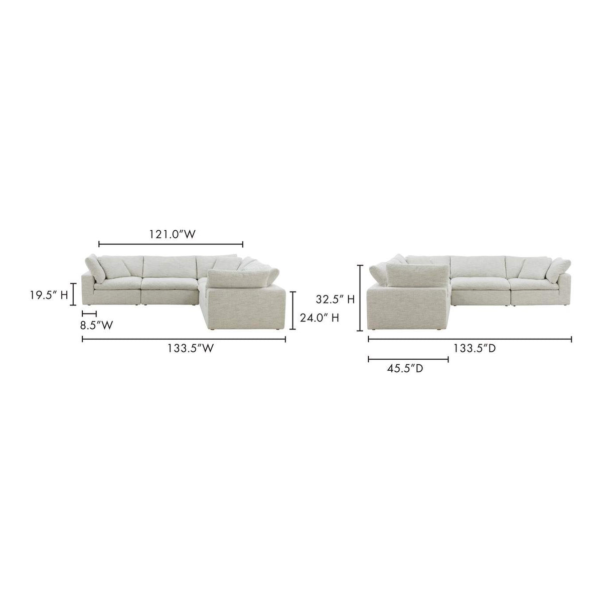 YJ-1010-49 Clay Classic L - Shaped Modular Sectional Coastside Sand