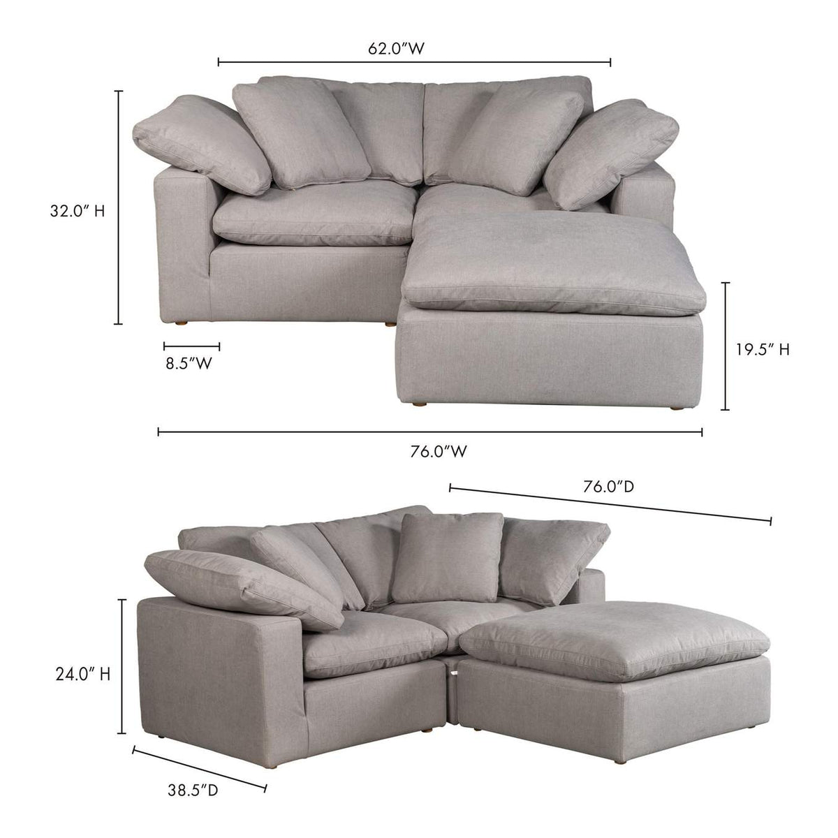 YJ-1016-29 Terra Condo Nook Modular Sectional Light Grey
