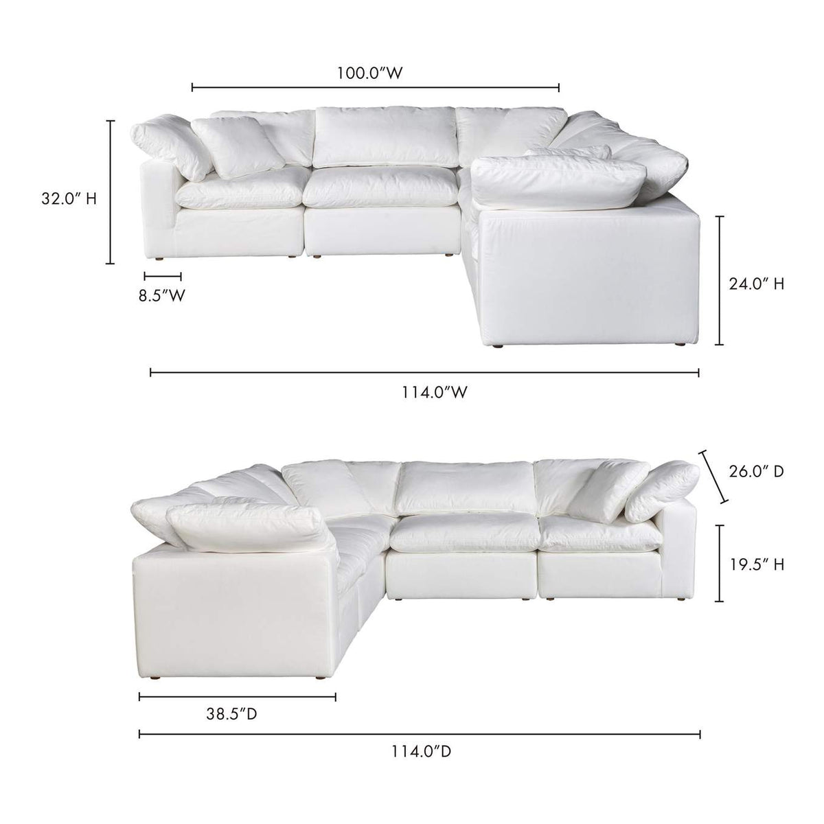 YJ-1017-05 Terra Condo Classic L - Shaped Modular Sectional Cream White