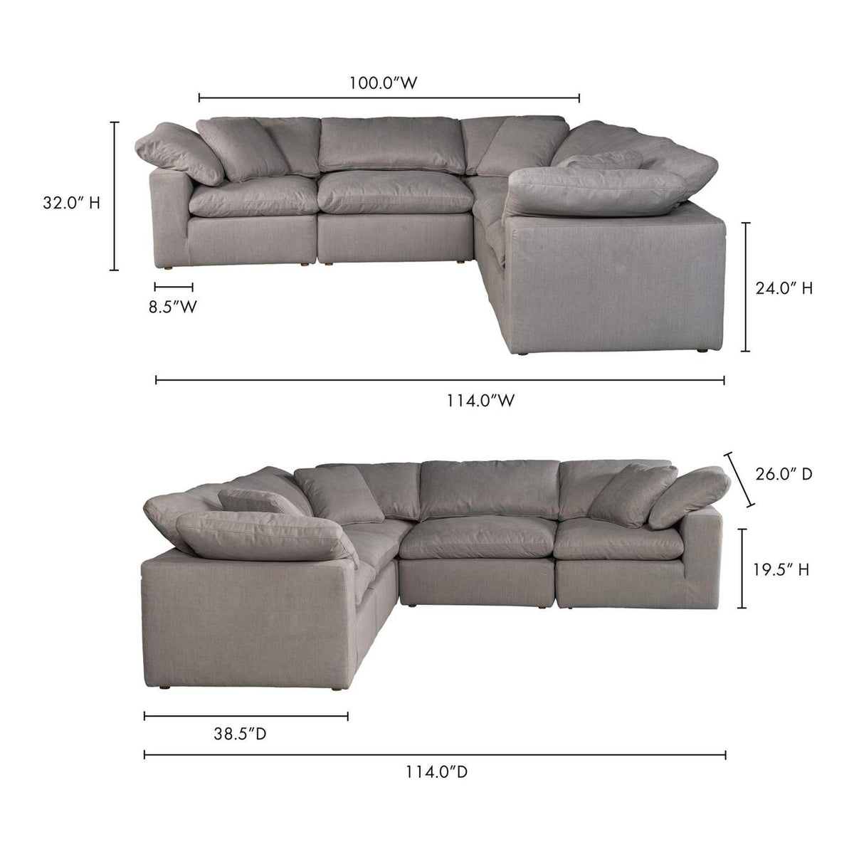 YJ-1017-29 Terra Condo Classic L - Shaped Modular Sectional Light Grey