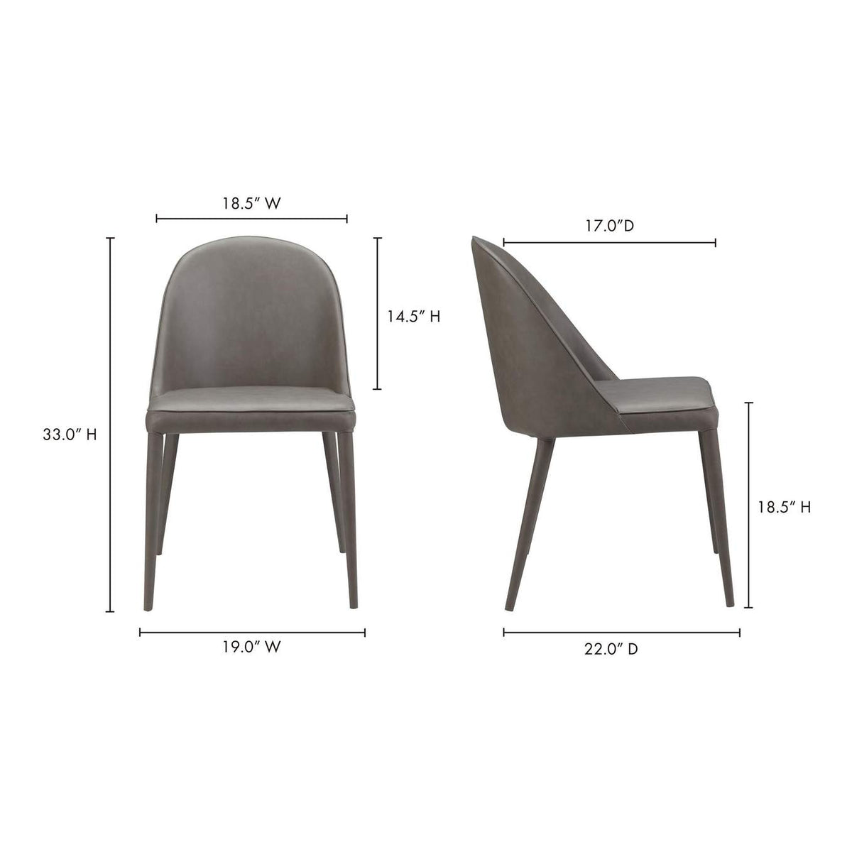 YM-1002-26 Burton Dining Chair Grey Vegan Leather - Set Of Two