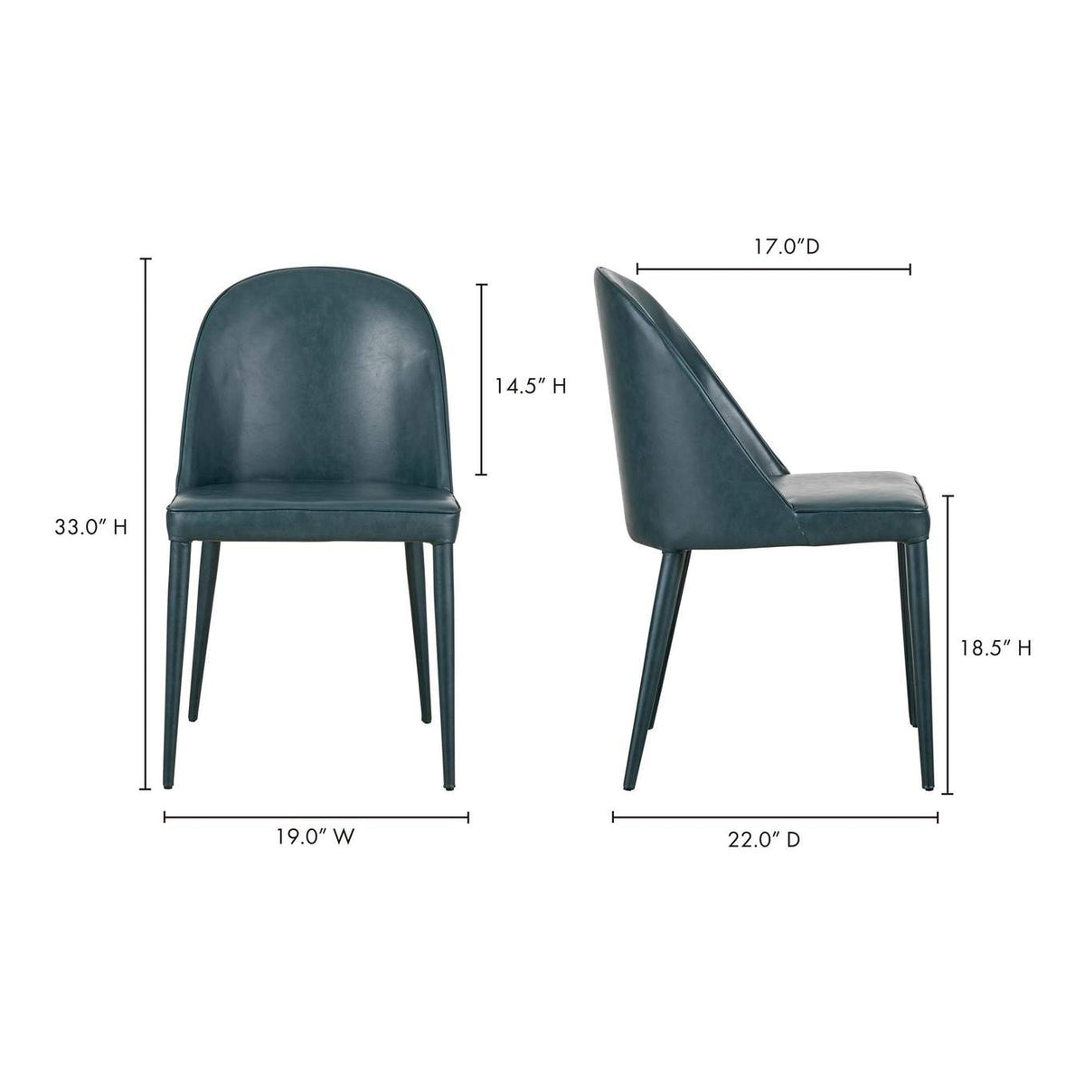 YM-1002-36 Burton Dining Chair Dark Teal Vegan Leather - Set Of Two