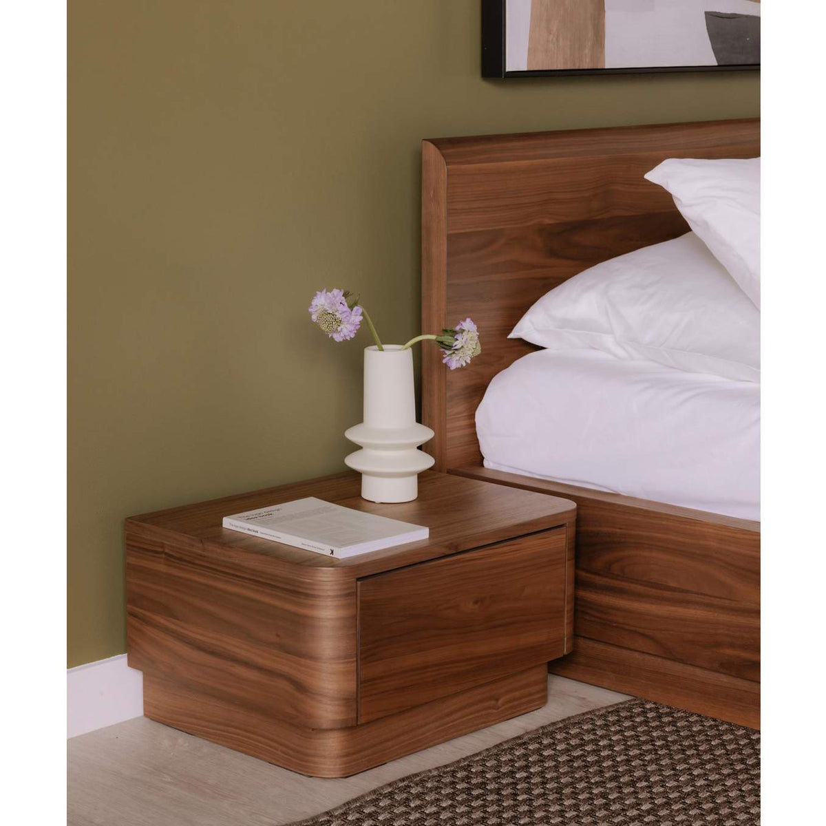 YR-1001-03 Round Off Small Nightstand Walnut