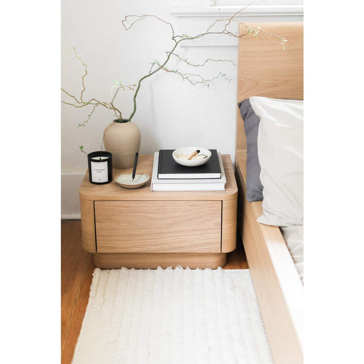 YR-1001-21 Round Off Small Nightstand Light Oak Brown