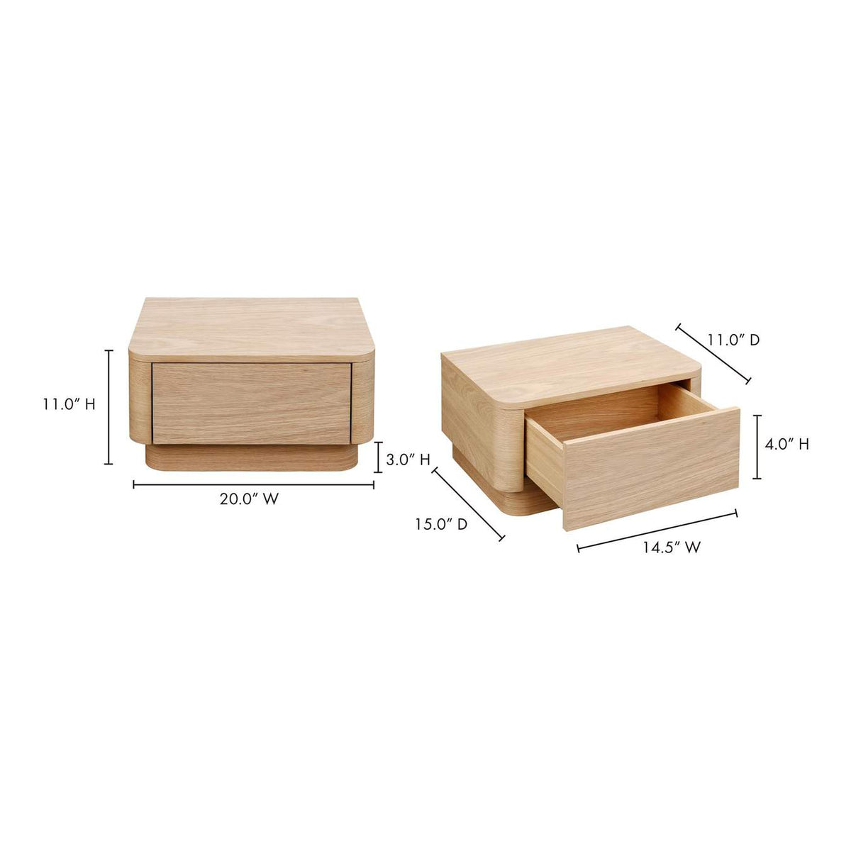YR-1001-21 Round Off Small Nightstand Light Oak Brown
