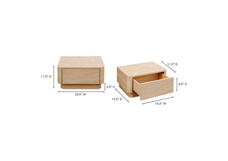 YR-1001-21 Round Off Small Nightstand Light Oak Brown