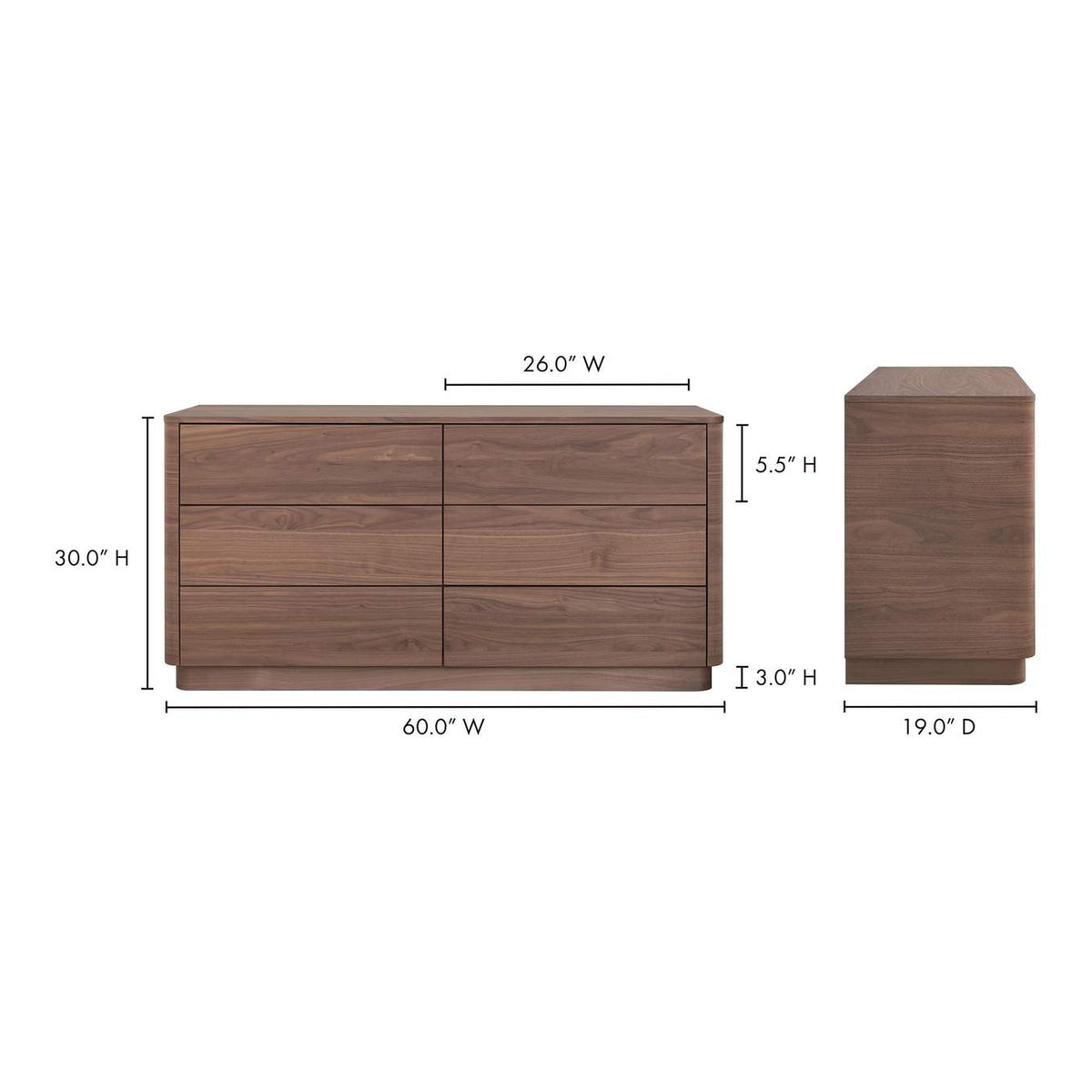YR-1003-03 Round Off Dresser Walnut Brown