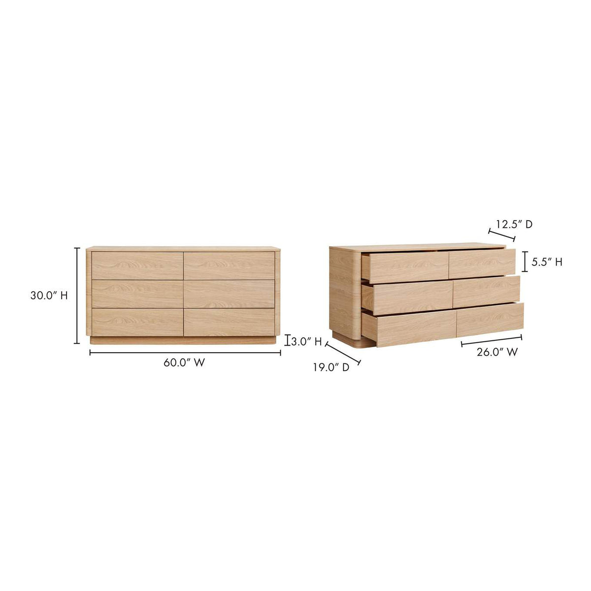 YR-1003-21 Round Off Dresser Light Oak Brown