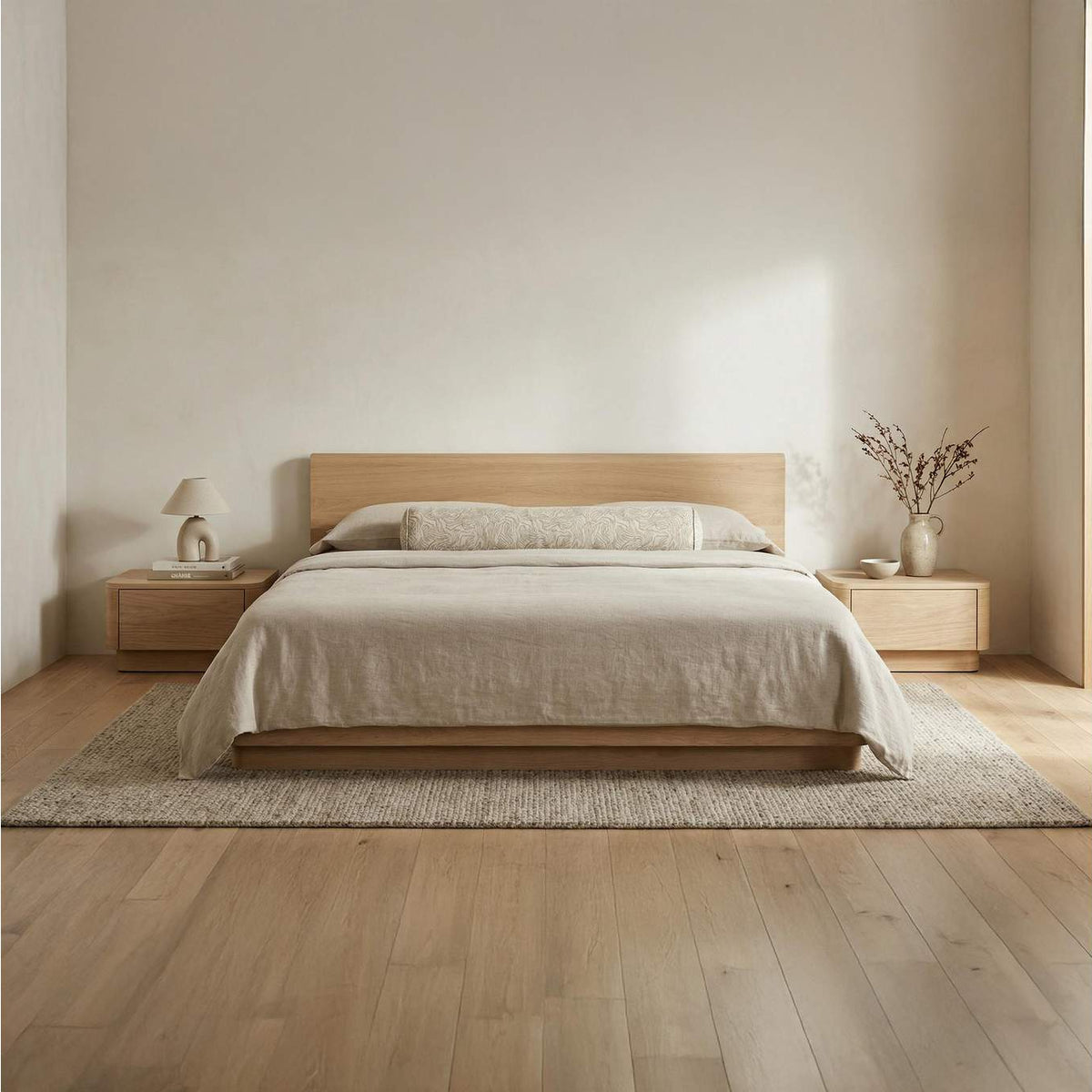 YR-1006-21-0 Round Off King Bed Light Oak Brown