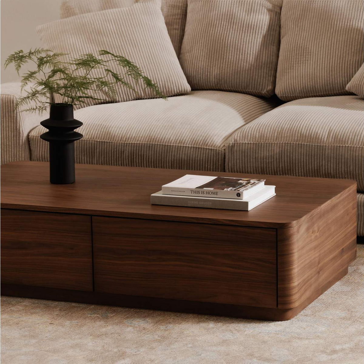 YR-1007-03 Round Off Coffee Table Walnut Brown