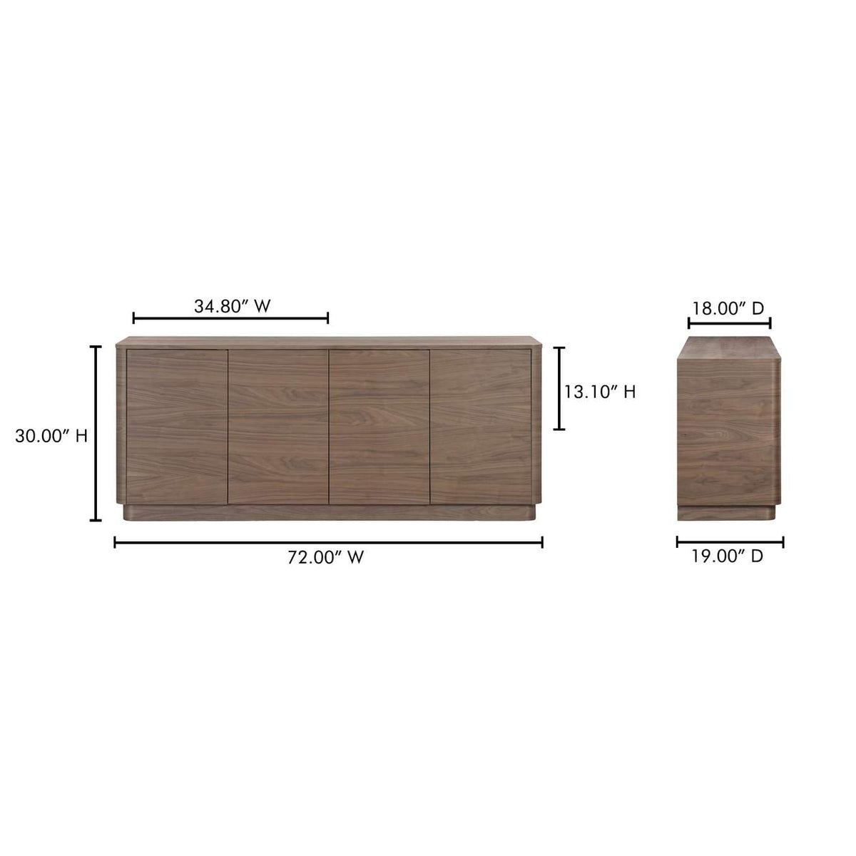 YR-1008-03 Round Off Sideboard Walnut Brown