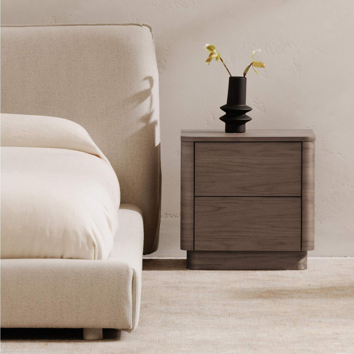 YR-1013-03 Round Off Tall Nightstand Walnut Brown
