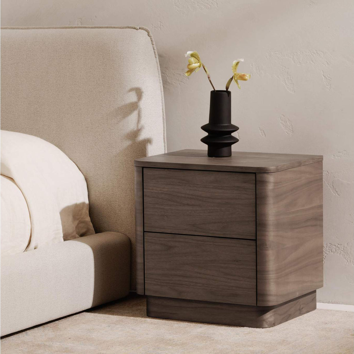 YR-1013-03 Round Off Tall Nightstand Walnut Brown