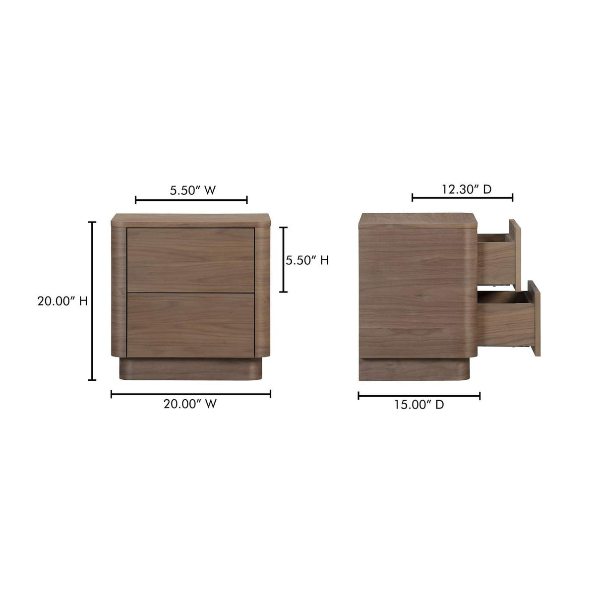 YR-1013-03 Round Off Tall Nightstand Walnut Brown