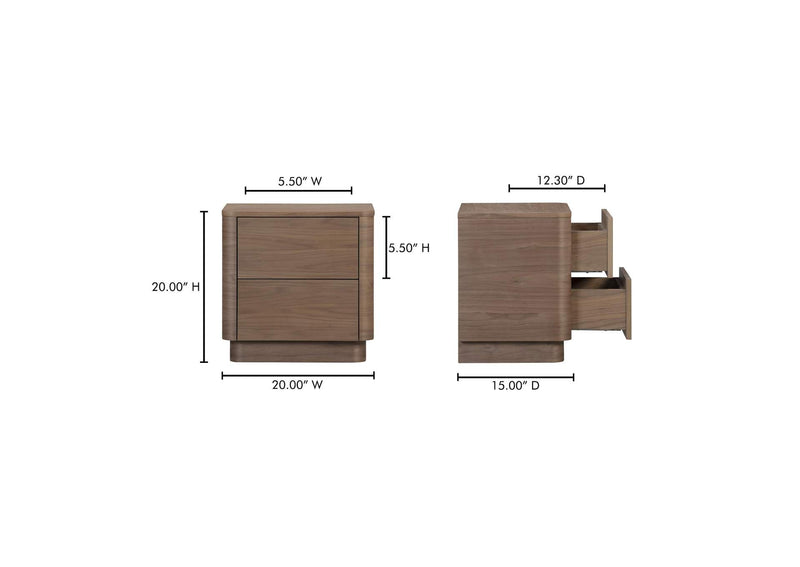 YR-1013-03 Round Off Tall Nightstand Walnut Brown