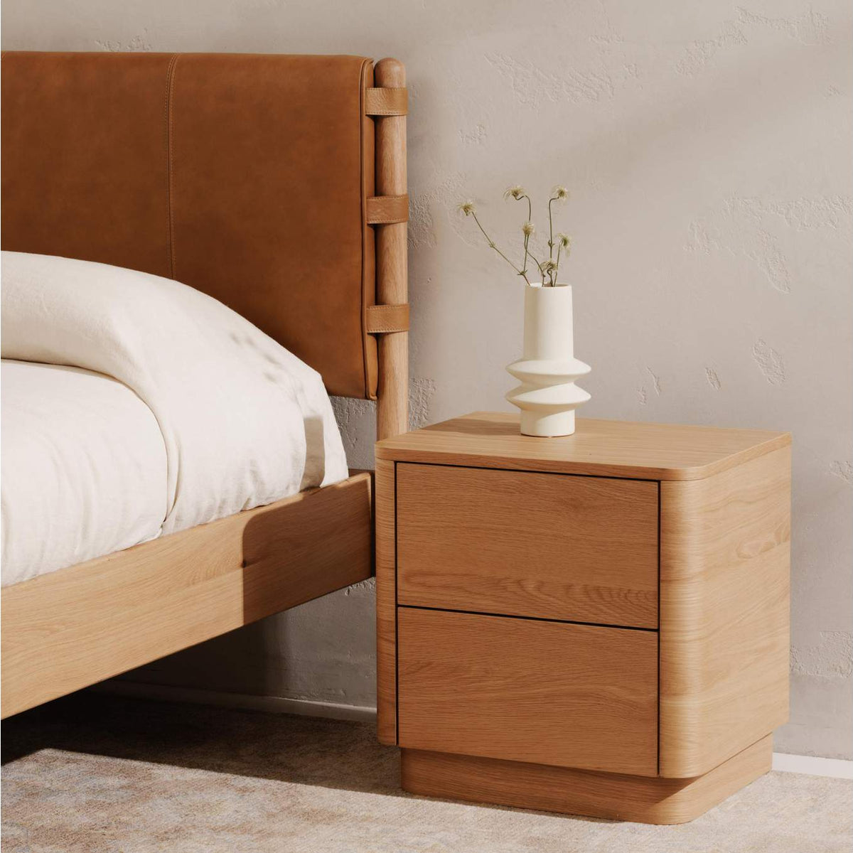 YR-1013-24 Round Off Tall Nightstand Natural Oak