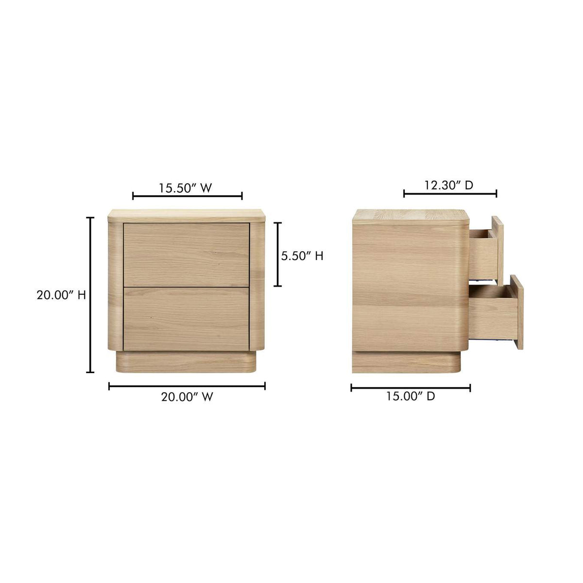 YR-1013-24 Round Off Tall Nightstand Natural Oak