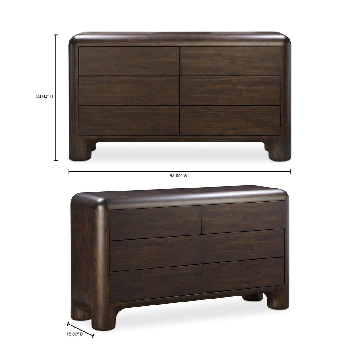 YR-1015-20 Rowan 6 Drawer Dresser Dark Brown
