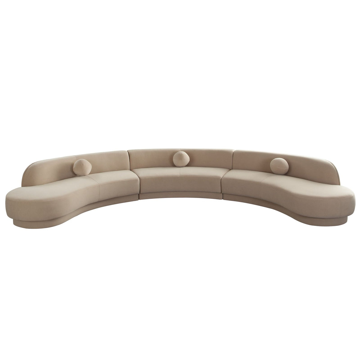 Zelda 3PC Modular Curved Armless Sofa & (2) Chaise in Light Camel Performance Velvet w/ (3) Accent Pillow Balls