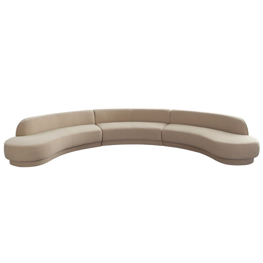 Zelda 3PC Modular Curved Armless Sofa & (2) Chaise in Light Camel Performance Velvet w/ (3) Accent Pillow Balls