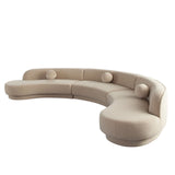 Zelda 3PC Modular Curved Armless Sofa & (2) Chaise in Light Camel Performance Velvet w/ (3) Accent Pillow Balls
