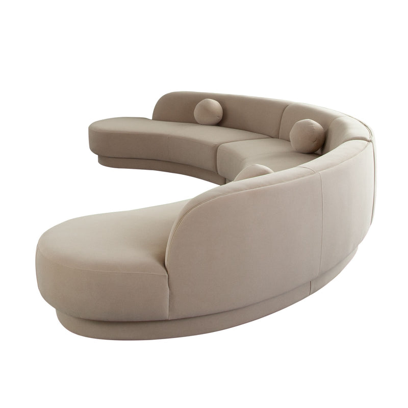 Zelda 3PC Modular Curved Armless Sofa & (2) Chaise in Light Camel Performance Velvet w/ (3) Accent Pillow Balls