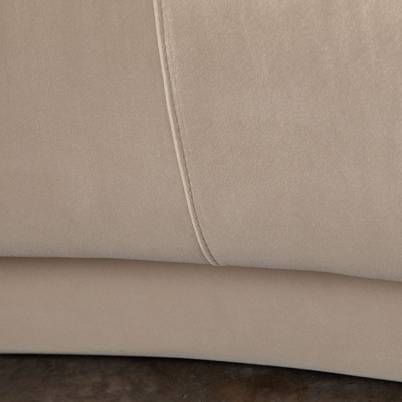 Zelda Curved Armless Sofa in Light Camel Performance Velvet w/ (1) Accent Pillow Ball
