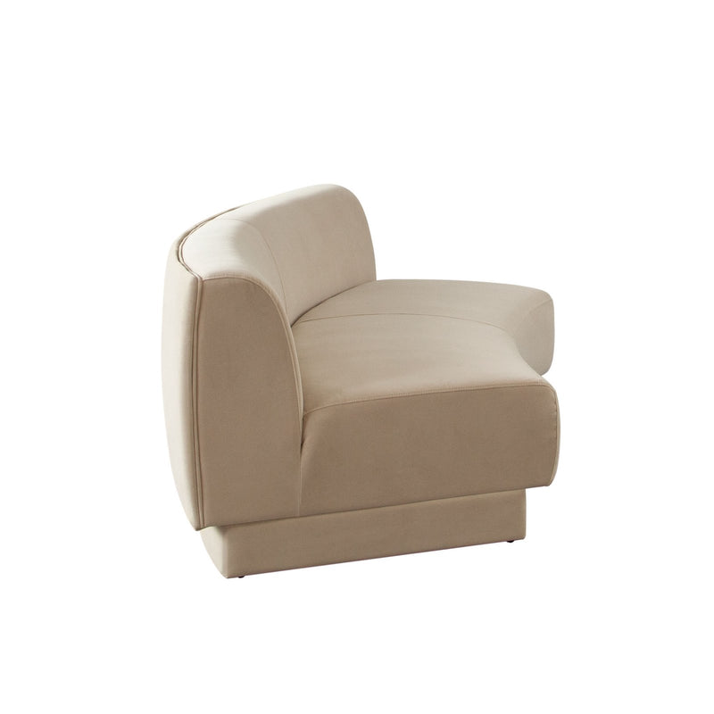 Zelda Curved Armless Sofa in Light Camel Performance Velvet w/ (1) Accent Pillow Ball
